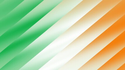 Independence day themed diagonal stripes in green, white, and orange evoke patriotic and festive vibes. Suitable for summer celebrations.