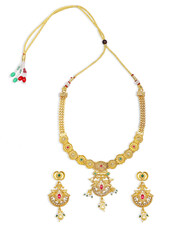 Fototapeta premium Gold Plated Necklace with Red and Green Gemstone Accents