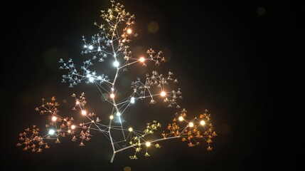 A translucent evolutionary tree with glowing nodes, tracing hominid species development.