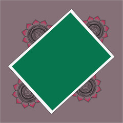 Green diamond frame with intricate mandala corners on purple background