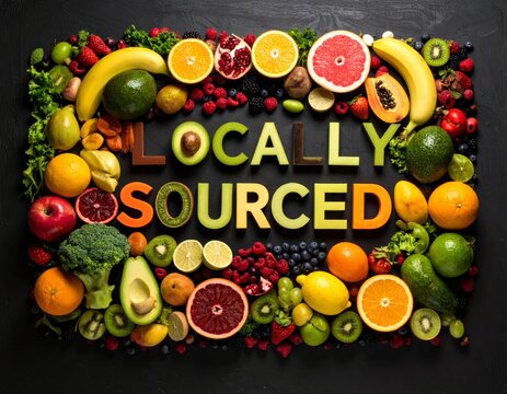 Locally sourced - text made with fruits