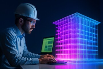 Engineer Designs Futuristic Building with BIM Software, Visualizing Construction Progress and Ensuring Structural Integrity