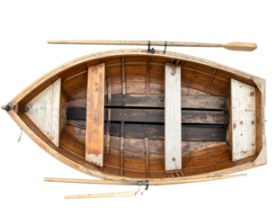 Old Wooden Rowboat with Oars, Rustic Fishing Vessel, Isolated on Transparent Background PNG