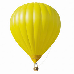 Naklejka premium Bright Yellow Hot Air Balloon with Wicker Basket on White Background