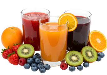 Delicious Fruit Juices: Refreshing Drinks & Vibrant Colors on White Background