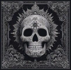 Fototapeta premium Grayscale vector sugar skull with intricate background