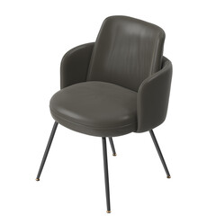 Naklejka premium Modern Upholstered Dining Chair, Black Metal Legs, Brown Leather, Isometric View 3D Render