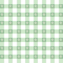 Green with daisy flower Gingham checkered Plaid Tartan Seamless Pattern. Gingham with Cute white Flower