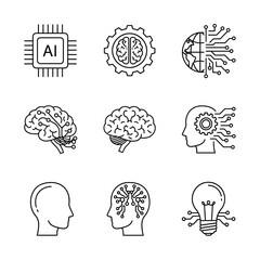 Artificial Intelligence and Future Tech Linear Icon Set. Technology and Robotics Vector Symbols.