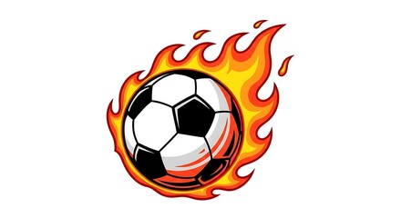Fototapeta premium Dynamic soccer ball ignited by bright orange flames isolated on white background
