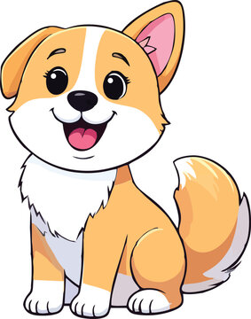 vector illustration of cartoon corgi dog waving, happy little dog
