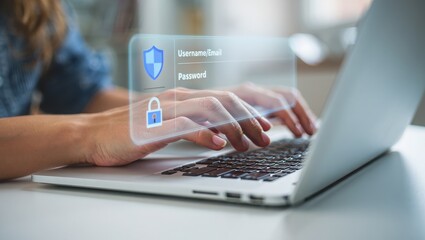 Typing Username and Password for Cyber Security Digital Login Access Protection.