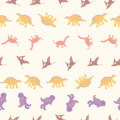 Cute Colorful Dinosaurs Vector Seamless Pattern