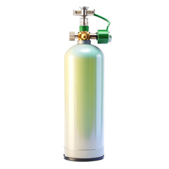 Oxygen tank with regulator valve and green flow control on black background