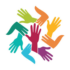 Colorful hands holding each other vector illustration of unity and support