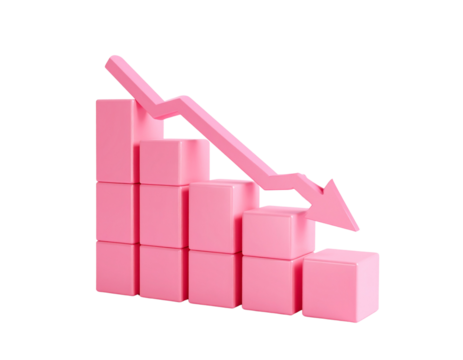 Firefly_3d Money Bag with dollar sign - Firefly_A graph with a pink arrow pointing down. The graph is made of cubes and is on a white  (2)