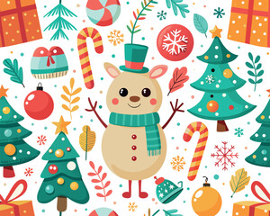 Fototapeta premium Whimsical Christmas Pattern Featuring Cute Cats in Festive Holiday Attire on Transparent Background whimsical pattern featuring cute