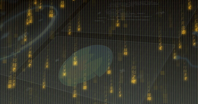 Presenting smartphone on finance hub showing translucent globe overlay and cascading currencies