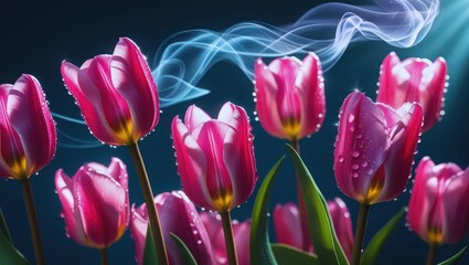 Dreamy Pink Tulip Flowers with Soft Light Beams