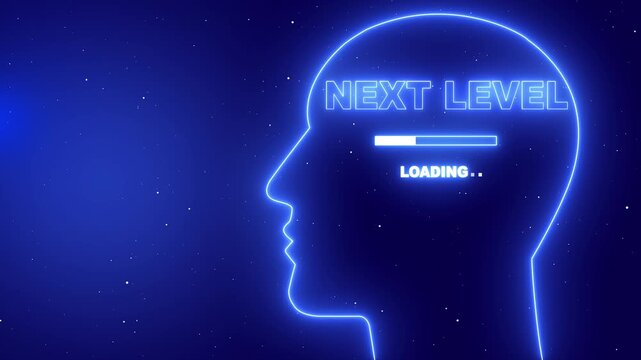 Human Head Profile With NEXT LEVEL loading in Mind. Business creativity and Innovation concept. Abstract Illustration for creative thinking, strategic planning technology, and Futuristic vision.