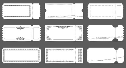 Elegant collection of blank tickets with decorative borders on dark background