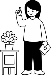 Vector drawing of a funny cartoon boy and girl characters standing with gifts and a bouquet of flowers