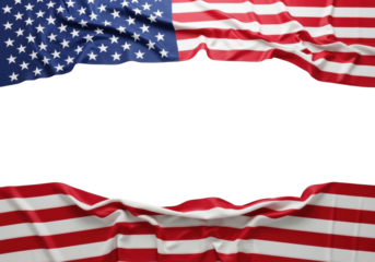 United states flag meticulously draped in gentle waves, highly detailed fabric with crisp stars and vibrant blue canton, against pristine seamless transparent background with copy space, soft diffused