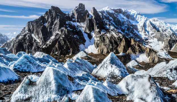 The Baltoro Glacier is a 63 km long, large valley glacier in the Karakoram range of Pakistan, known as the world's fifth-longest non-polar glacier on the way to K2 summit