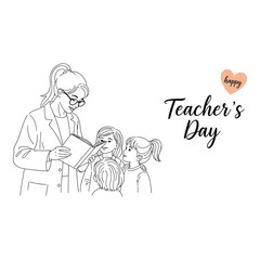 Vector art of teachers day with teacher and students isolated on white background