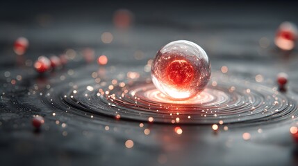 Luminous Orb on Concentric Rings: Abstract Energy Field with Bokeh Lights