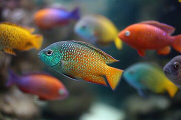Colorful tropical fish swim gracefully in a vibrant coral reef environment during daylight hours