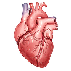 Detailed Anatomical Heart Illustration in Pink and Red on transparent background