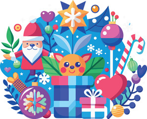 Naklejka premium Whimsical Christmas Illustration Featuring Festive Holiday Elements and Decorations for Graphic Design Projects on Transparent Background This