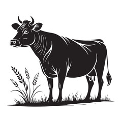 black cow Silhouette Vector, High Quality Illustration on White Background