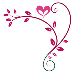 Elegant heart vine with pink leaves and swirls