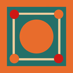 Geometric design with circles and lines in orange and teal