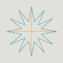 Geometric starburst with teal and orange lines on light gray background