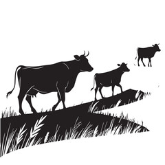 black cow Silhouette Vector, High Quality Illustration on White Background