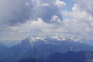 Fototapeta premium The view of Hoher Goell mountain opening from the Untersberg, the Berchtesgadener Alps