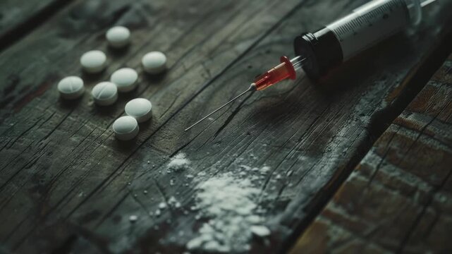 A row of white pills on top of a wooden table, ready for use
