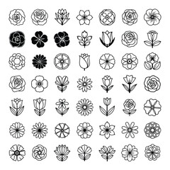 Vector art of collection of flower icons isolated on white background for floral design