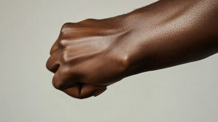 Close-up of a clenched hand and arm.