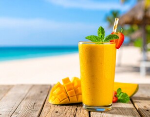Refreshing Mango Smoothie by the Beach Tropical Delight