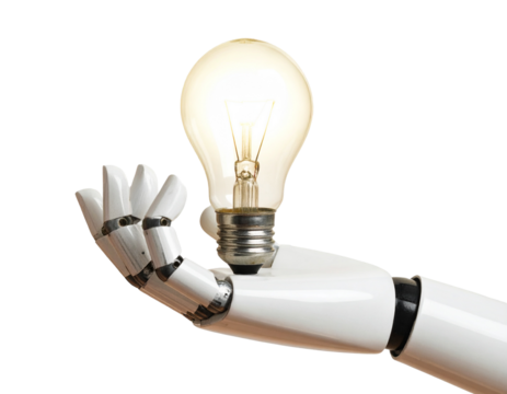 Firefly_3d Money Bag with dollar sign - Firefly_Ai robot hand holding lightbulb on isolated transparent background