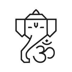 Ganesha with Om Outline Icon Vector on White Background