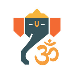 Lord Ganesha with Om Icon Vector on White Background