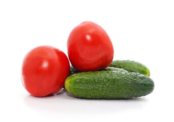 Fresh tomatoes and cucumbers.