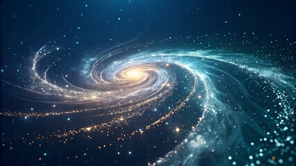 Obraz premium A vast luminous spiral galaxy shines brightly with countless stars, gracefully swirling across the deep blue cosmic universe.