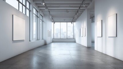 Minimalist Art Gallery Interior with Blank White Walls and Light