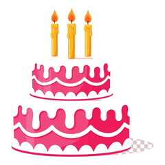 Vector art of twotiered birthday cake with candles isolated on white background